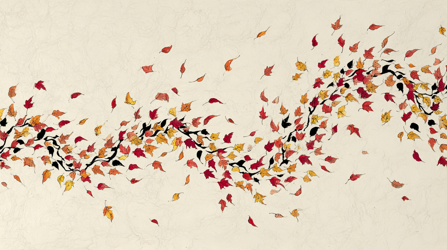 Fall leaves blowing across a cream background.
