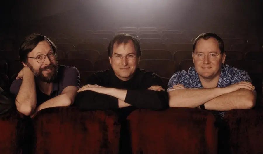 Pixar 核心三角，從左至右分別為 Ed Catmull, Steve Jobs, and John Lasseter，Source: Pixar