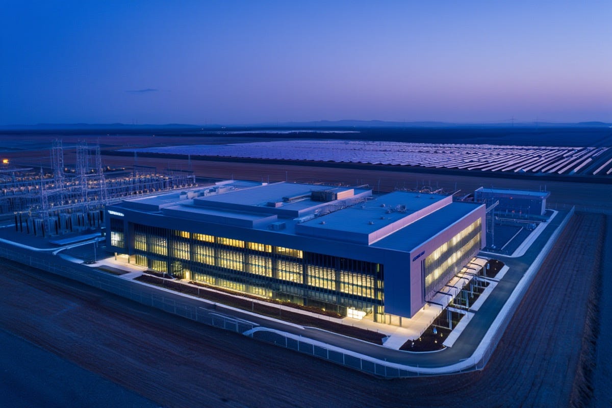 Data center server infrastructure with network connections representing grid-interactive computing