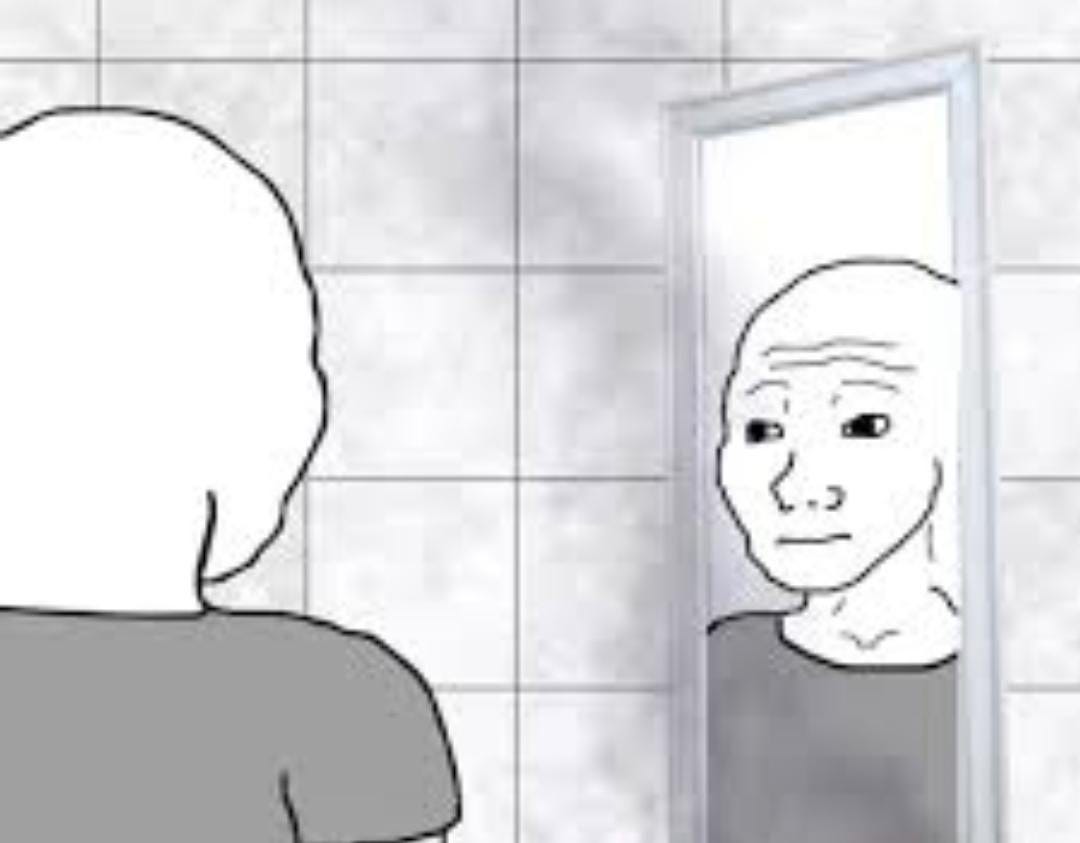 Looking at the bathroom mirror long enough to start re-realizing that this  is what i look like and spike up my existential crisis. : r/depressionmemes