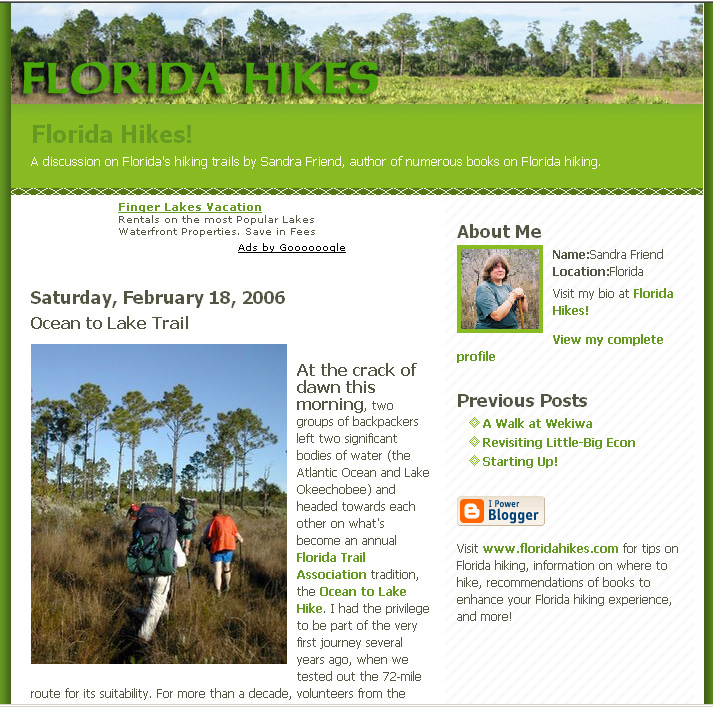 Screenshot of Florida Hikes website circa 2006