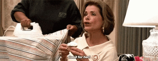 Lucille Bluth holding a cupcake and saying "Good for her."
