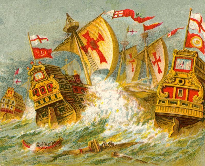 Defeat of the Spanish Armada by English School