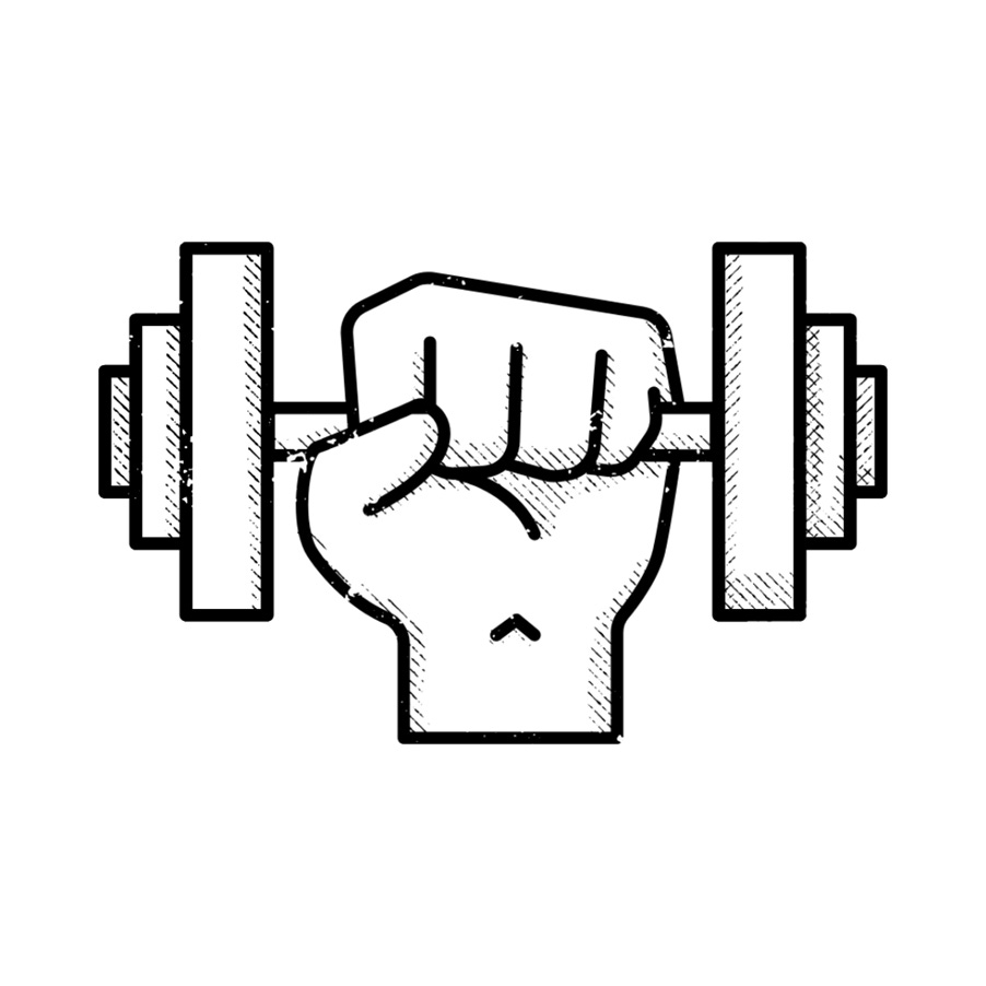 Illustration of a human hand lifting a dumbbell