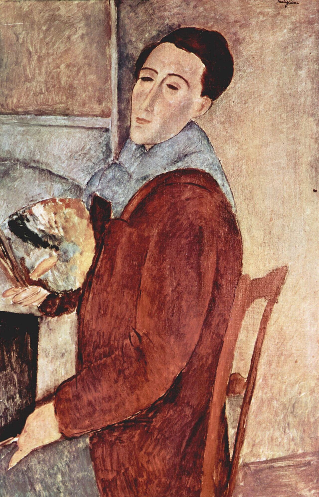 Modigliani self portrait holding a palette Modigliani self portrait holding a palette