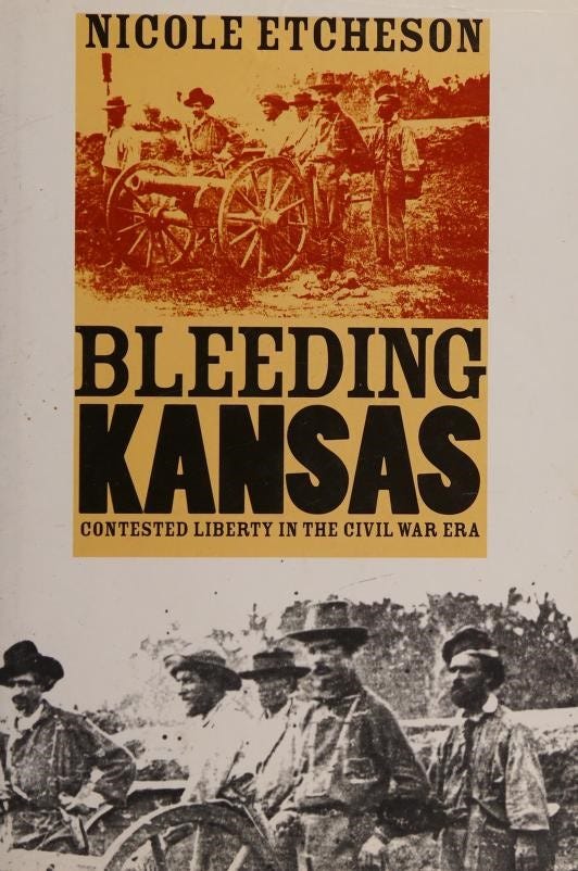 Cover of Bleeding Kansas with men standing at cannon Cover of Bleeding Kansas with men standing at cannon