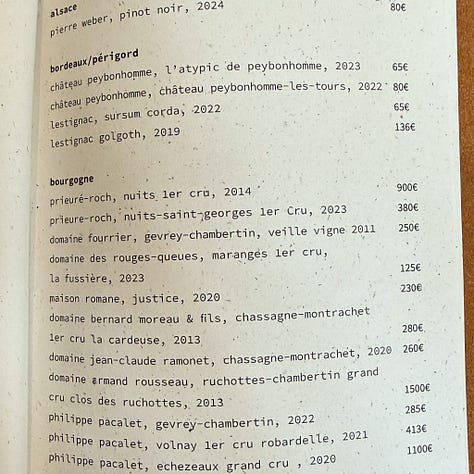 Wine and beverages at Eme restaurant in Paris