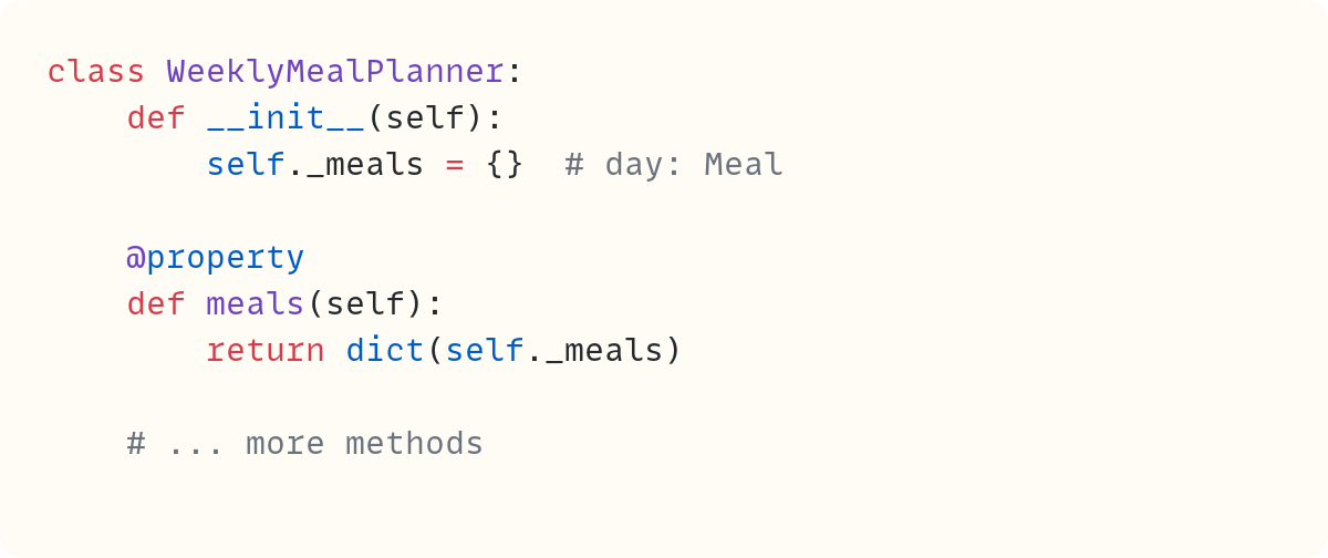 Planning Meals, Weekly Shop, Alternative Constructors Using Class Methods