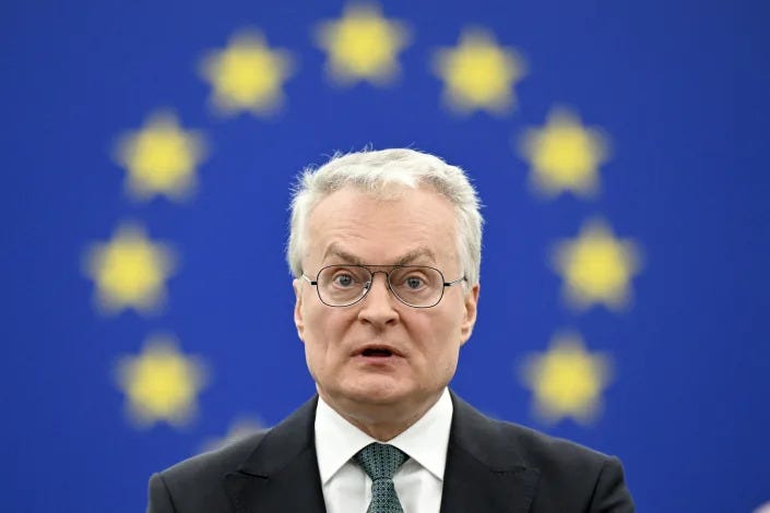 Lithuania's President Gitanas Nausėda delivers a speech at the European Parliament. Lithuania's President Gitanas Nausėda delivers a speech at the European Parliament.