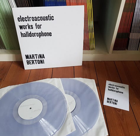 Martina Bertoni, Electroacoustic Works For Halldorophone, (2xLP 180gr., signed and hand-printed letterpress sleeve, edition limited to 25 copies – Transparent; 2xLP 180 gr. – Transparent; Tape cassette, edition limited to 50 copies; Digital album), KR118, Karlrecords, 2025