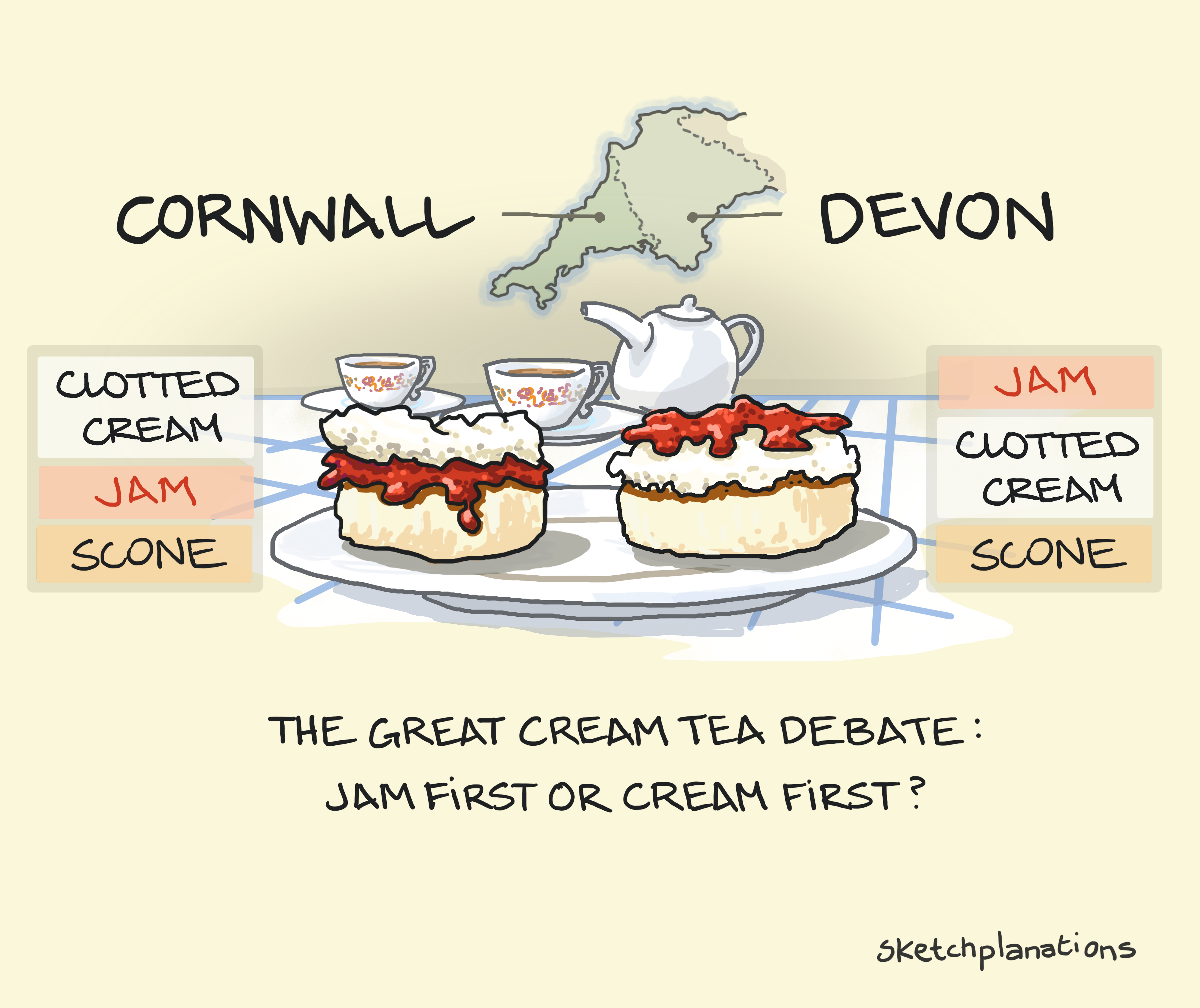 The Great Cream Tea Debate - by Jono Hey - Sketchplanations