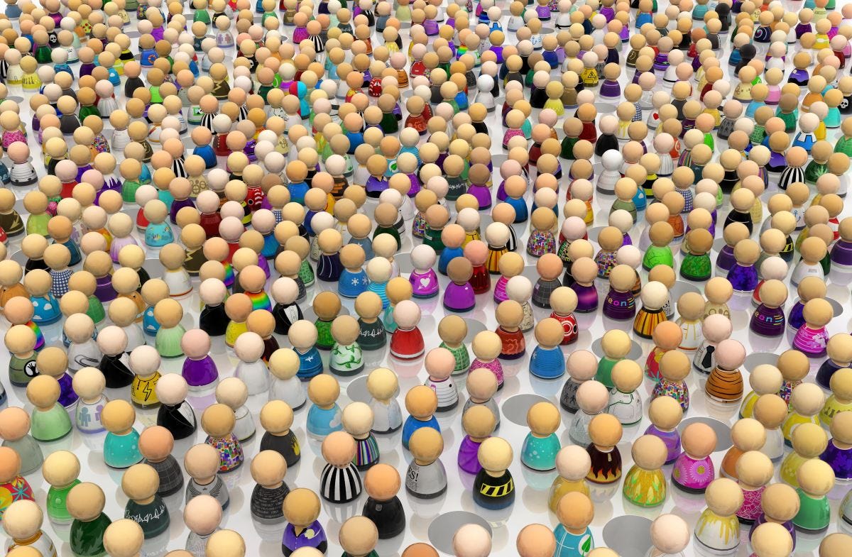 Crowd of small symbolic figures