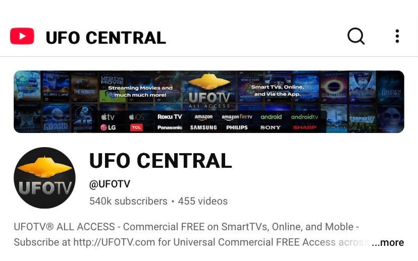 YouTube channel: UFO CENTRAL