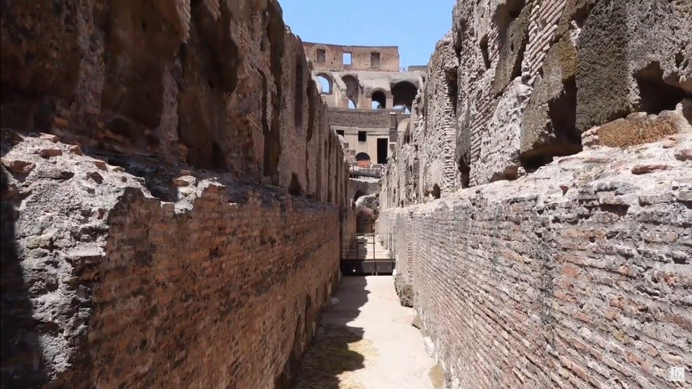 A view from the hypogeum part of the Roman Colosseum. A view from the hypogeum part of the Roman Colosseum.
