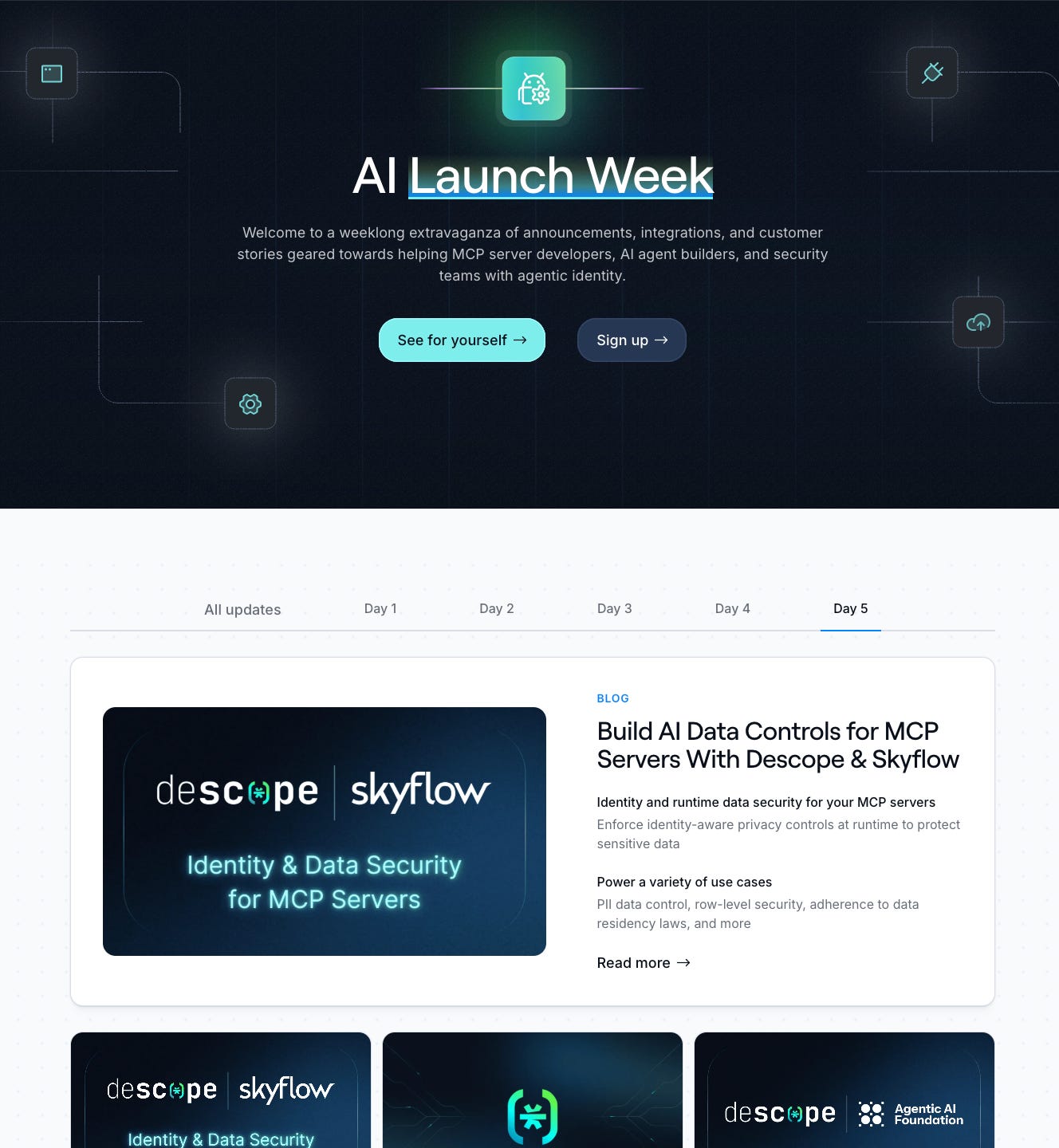Descope's AI Launch Week landing page Descope's AI Launch Week landing page