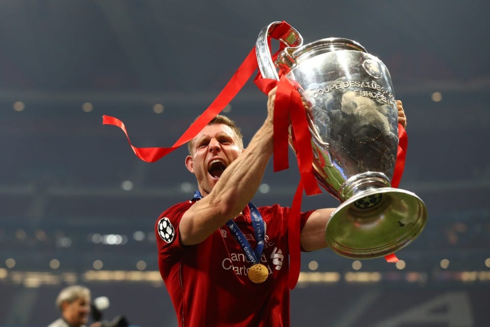 James Milner came on as a substitute in the 62nd minute in the Champions League final