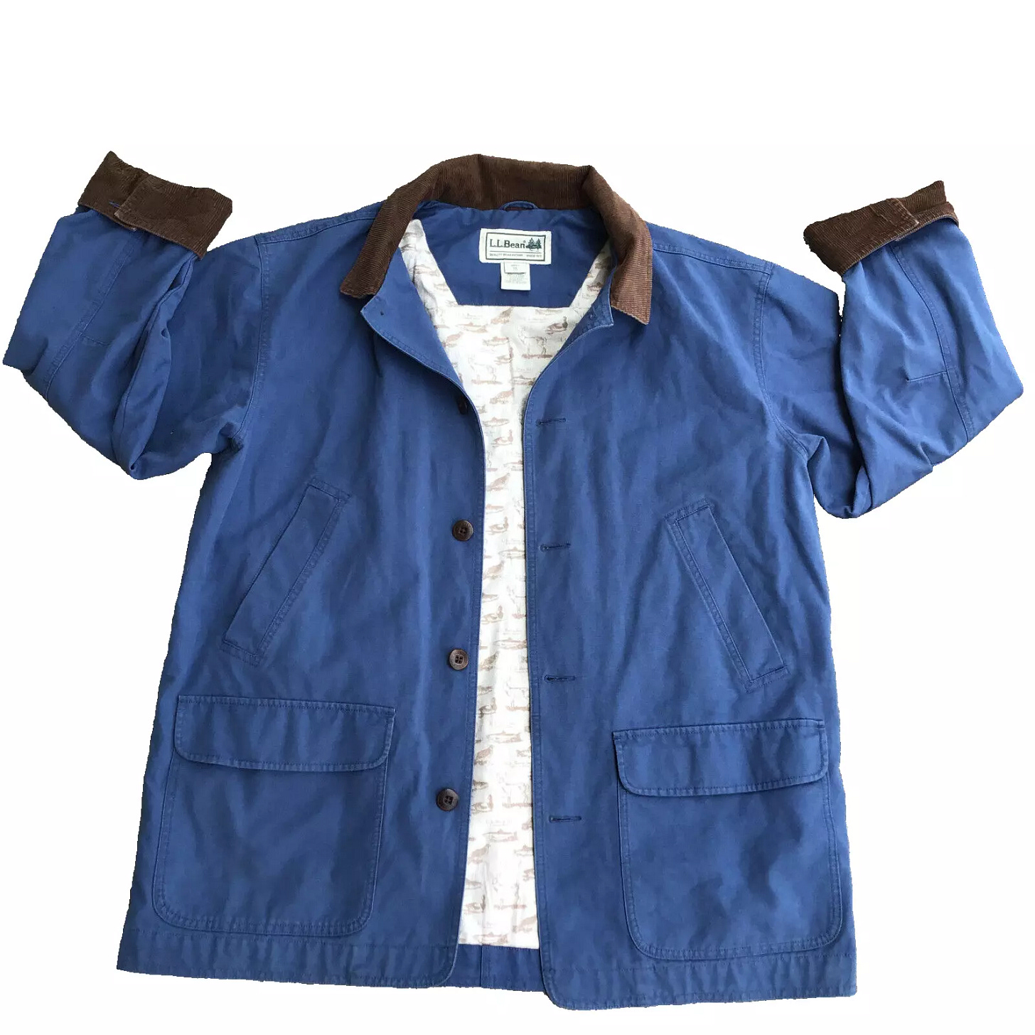 Vintage LL Bean Field Coat Mens Size XL Jacket Animal Print Liner Blue Brown  - Picture 1 of 11