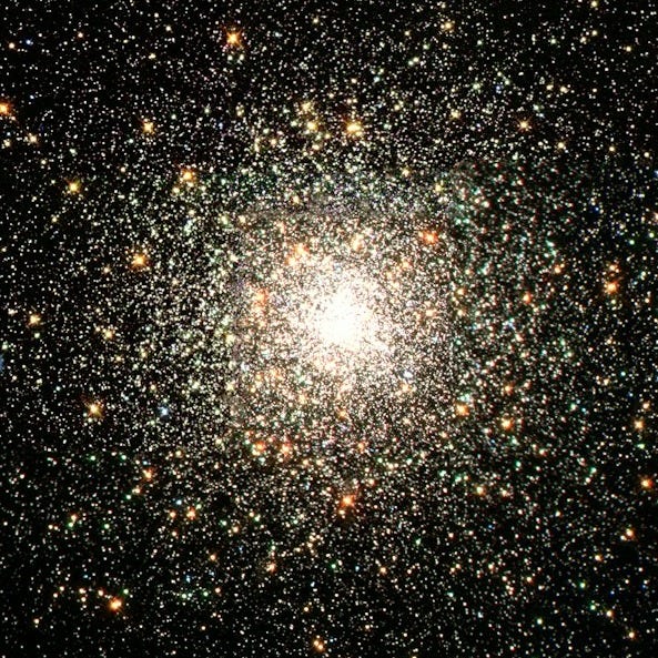 A close-up photo of the bright center of a star cluster.