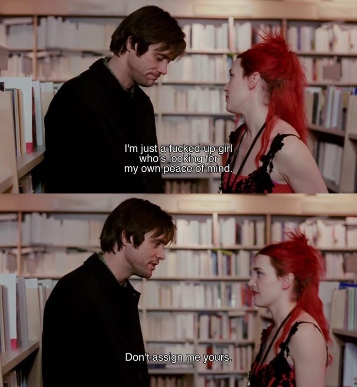 This may contain: two people standing next to each other in front of bookshelves with the caption, i'm just trying to explain