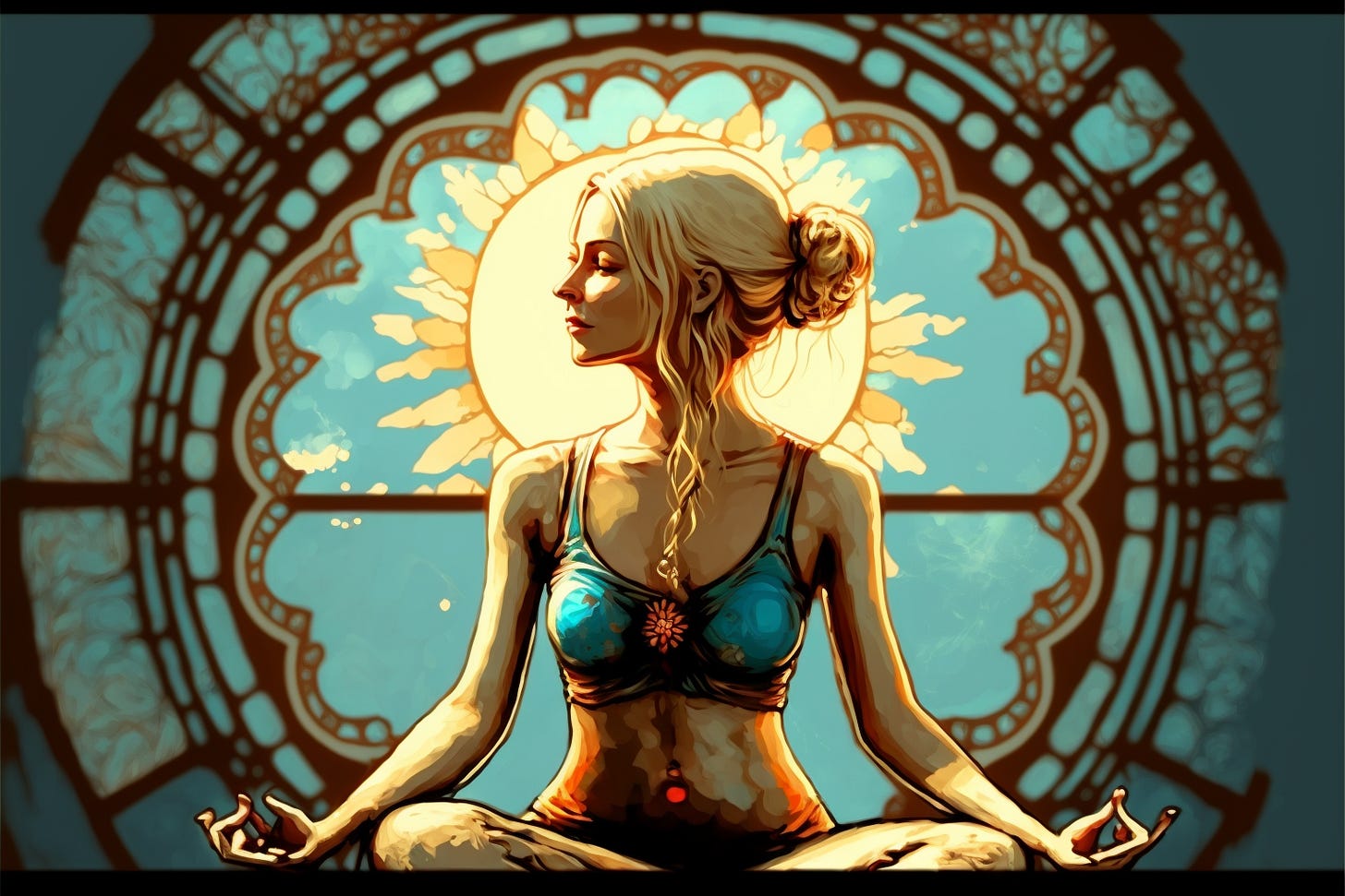 yoga influencer meditating in the sun, feeling grateful and hashtag blessed