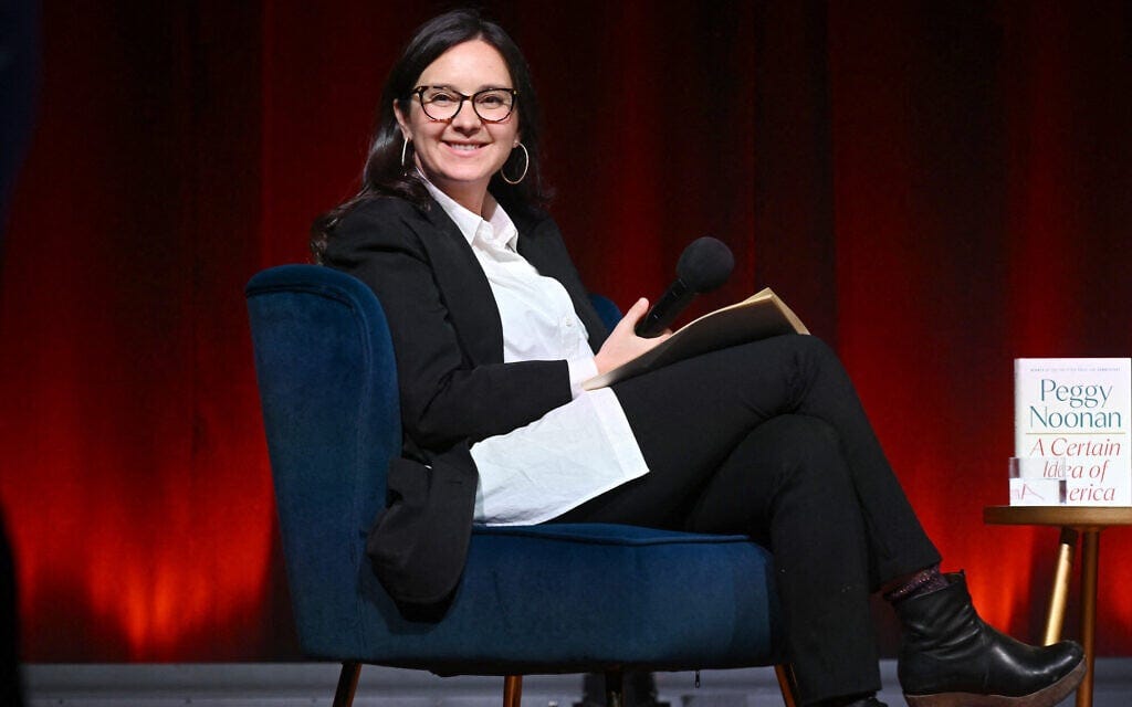 Journalist Bari Weiss speaks onstage during Book Club event with author Peggy Noonan (not in picture) in New York on November 19, 2024. (Noam Galai/Getty Images for The Free Press/AFP)