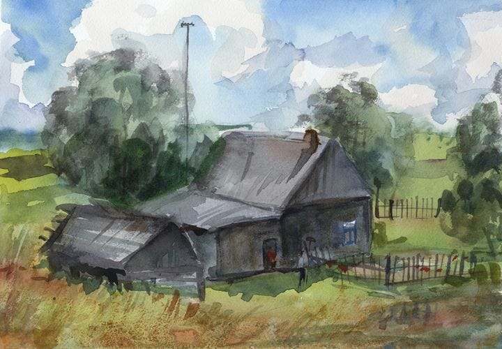 Old russian village house - IRIKA - Paintings & Prints, Landscapes &  Nature, Villages & Towns - ArtPal