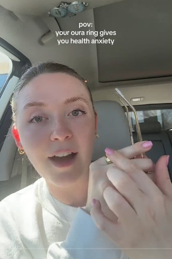 A screenshot of Abi Caswell on TikTok under the caption “Pov: Your Oura ring gives you health anxiety.”