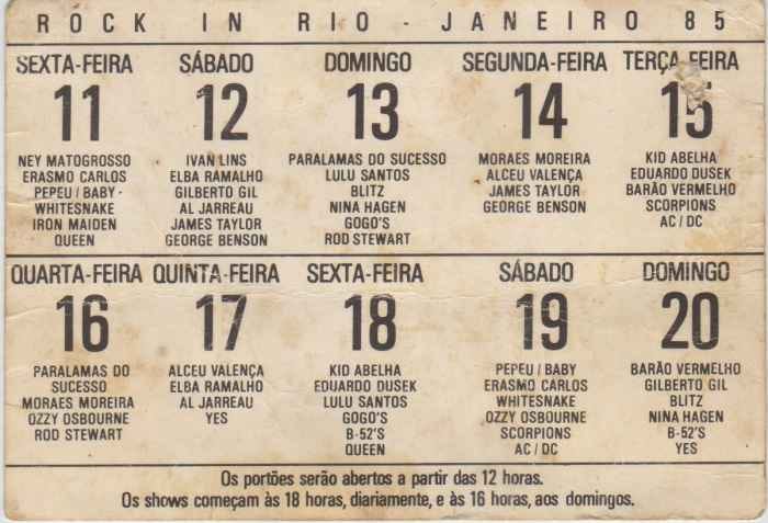1º Rock in Rio acontecia há 32 anos e a programação da época é só saudade