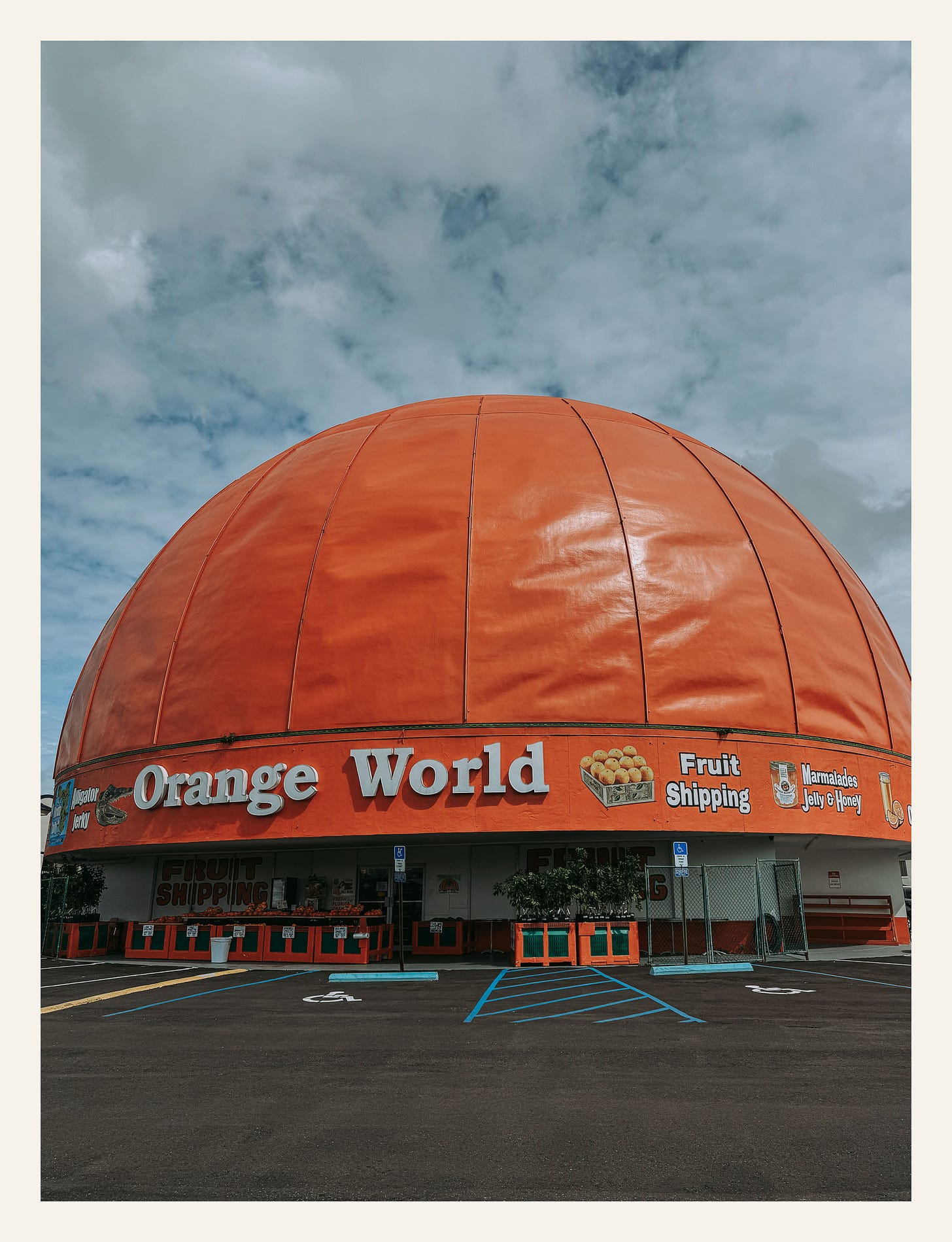  Orange World in Kissimmee, Florida – roadside novelty gift shop shaped like a giant orange dome