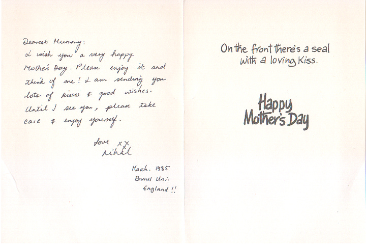 Mothers Day cards from Sara and Nihal to their mother, Menhat Helmy