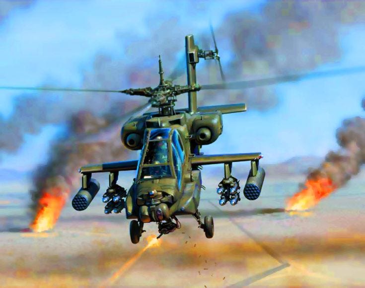 Apache-Ah-64 attack helicopter in battle, First Gulf War- by Jim Laurier