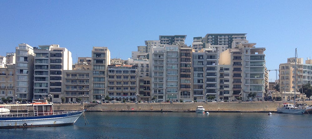 View of a Valletta suburb from the water