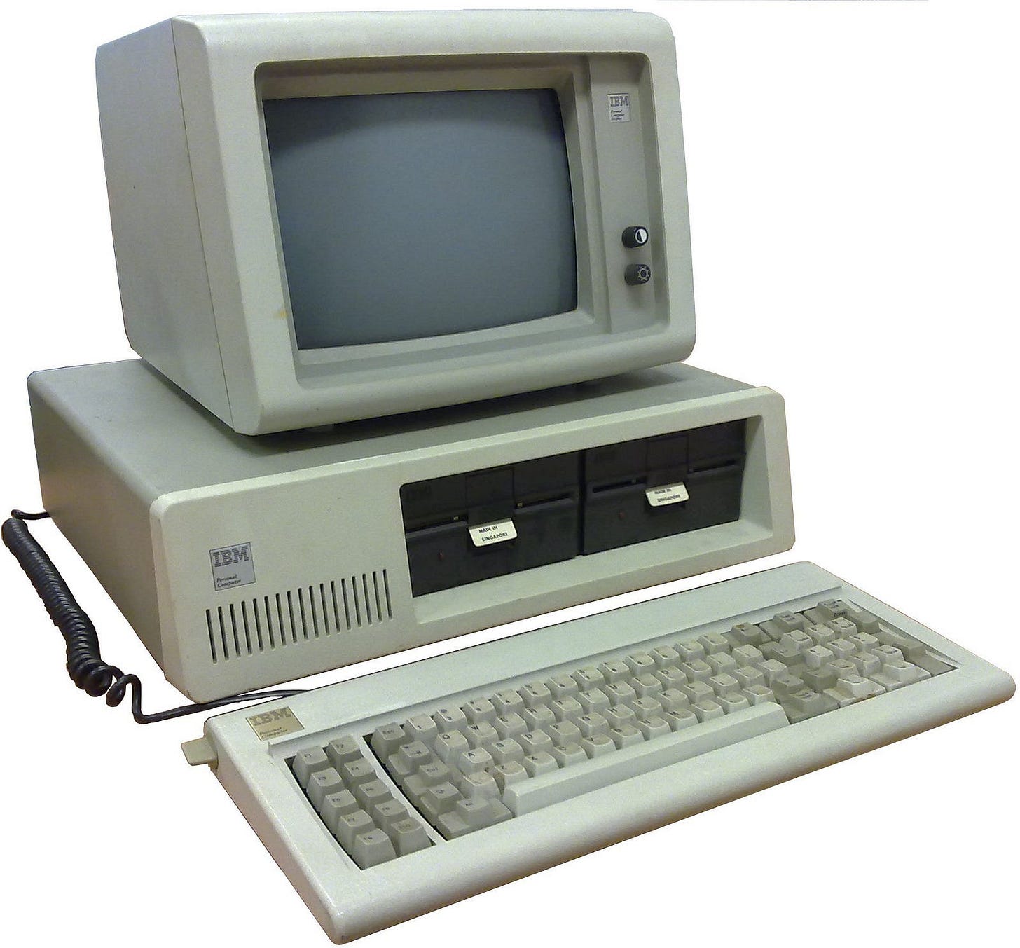 IBM PC 5150 with monitor and keyboard. 