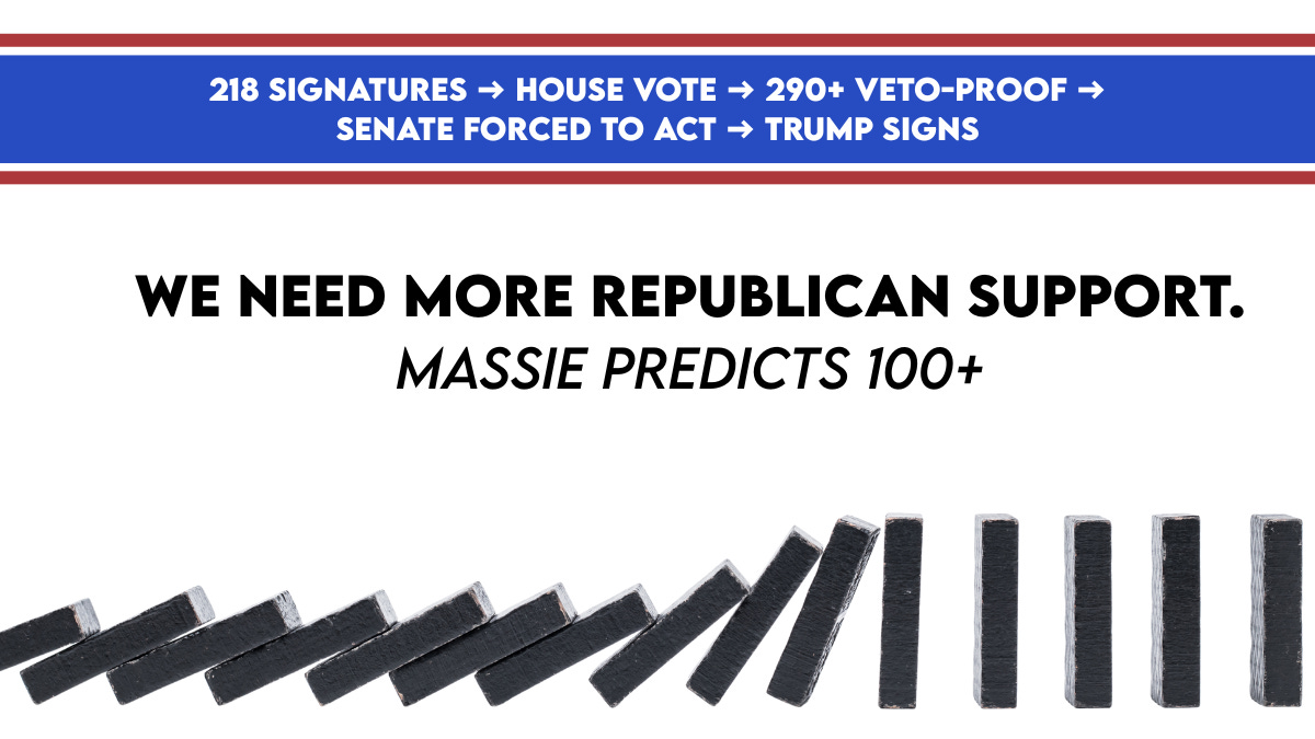 Vote count visualization showing path from 218 signatures to 290-vote veto-proof majority Vote count visualization showing path from 218 signatures to 290-vote veto-proof majority