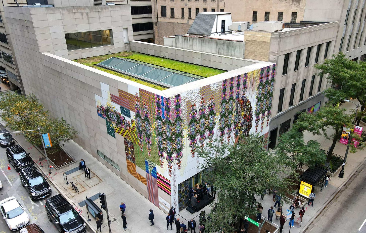 "Rapt On The Mile" public mural as seen from the air.