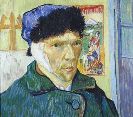De izq. a drch.: "La monomanía del alcoholismo", por Gericault; "El grito", de Munch; y "Autoretrato con la oreja vendada", de Van Gogh
