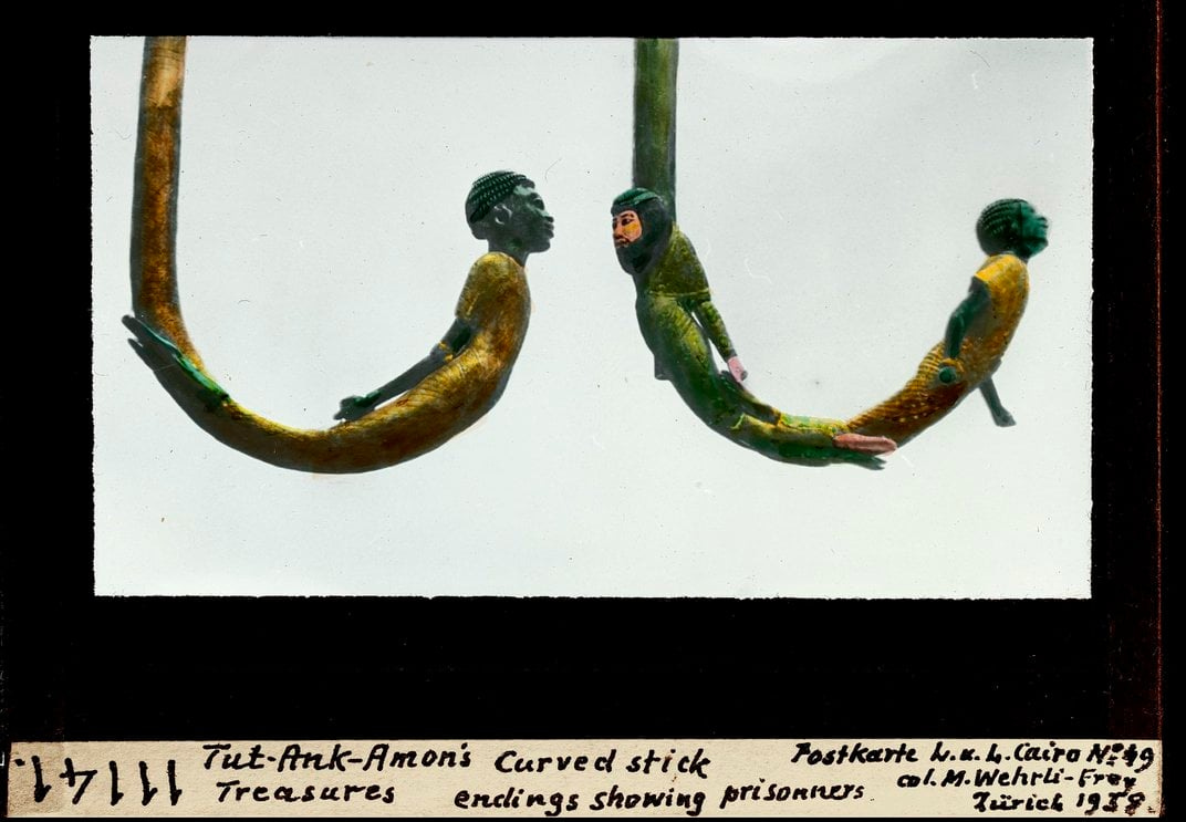 Curved ends of Tut's walking sticks Curved ends of Tut's walking sticks