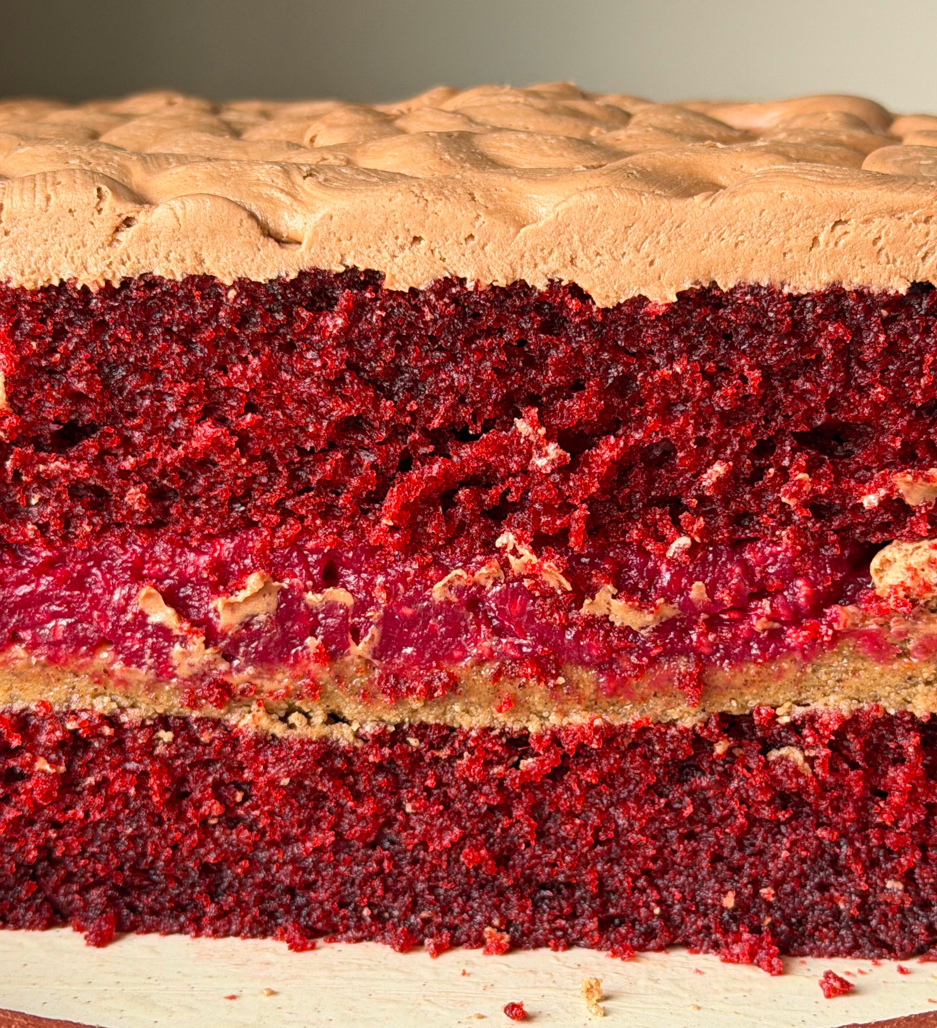 Red Velvet Cake With Raspberry Red Velvet Cake + Raspberry Hazelnut Praline Filling + Chocolate Cream ...