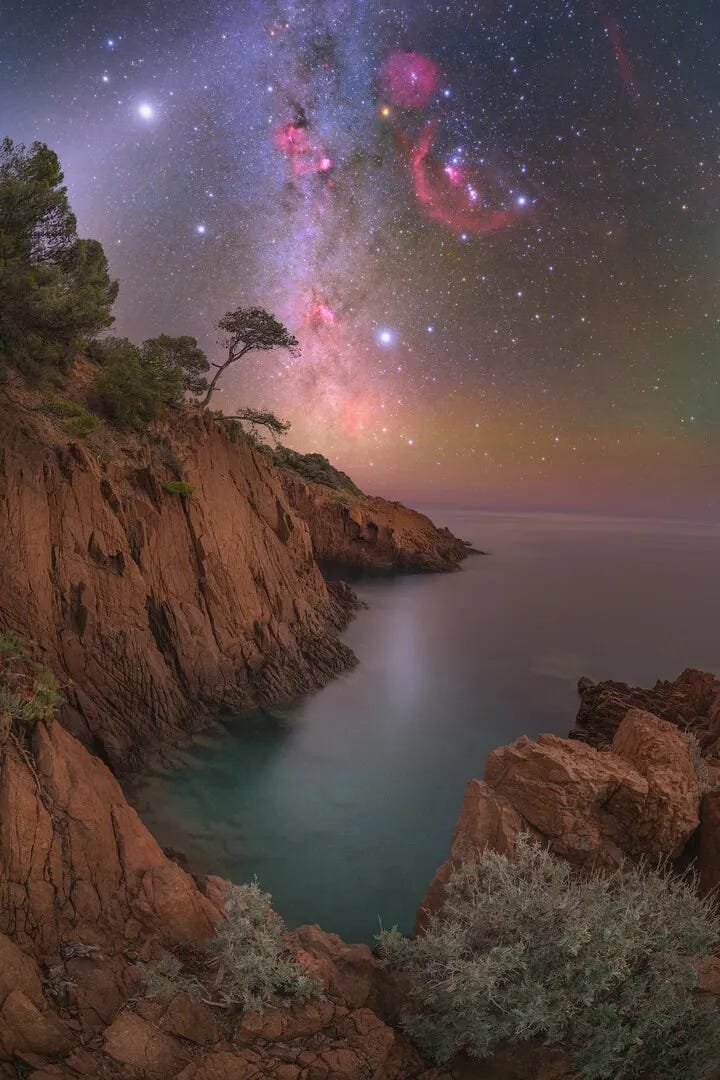 The milky way vertical over a coastline The milky way vertical over a coastline