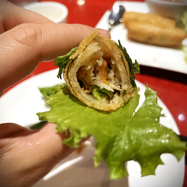 Egg Rolls with Dipping Sauce and Mint at Âu Lạc in Fountain Valley, California