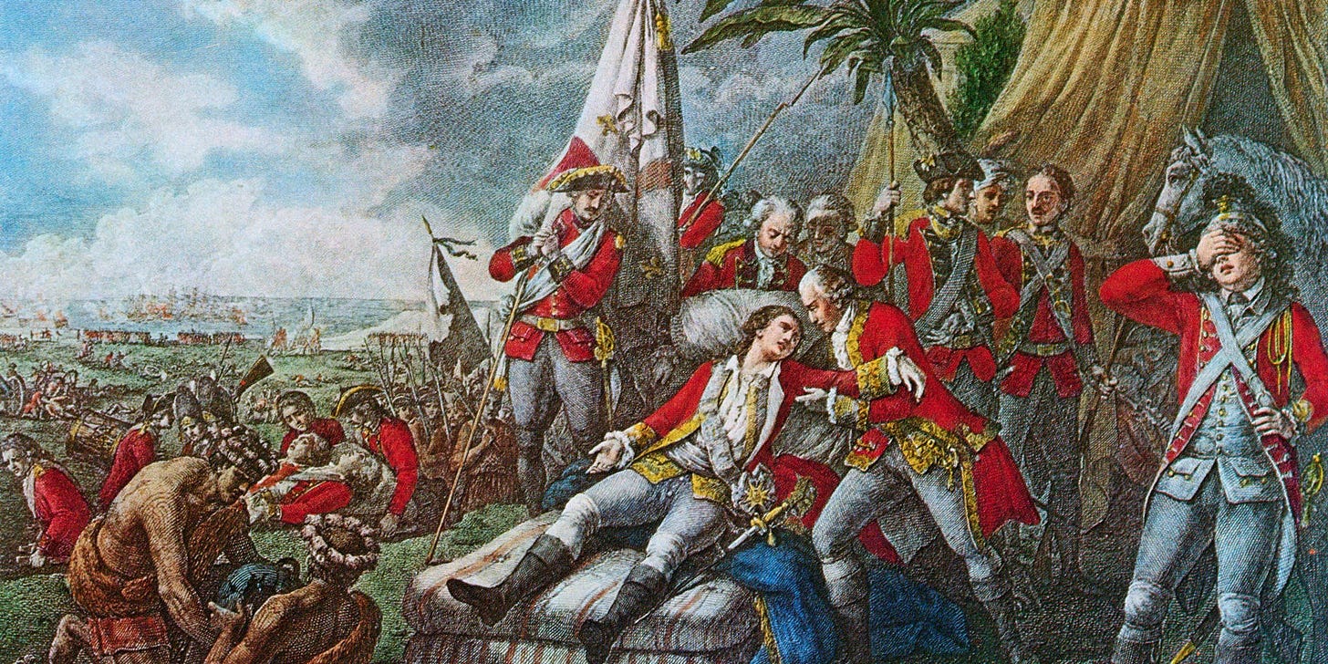 Marquis de Montcalm Dying in French and Indian War(Original Caption) Montcalm, too was killed at Quebec. Earlier he had written that he would "save this unhappy colony or die in the attempt."