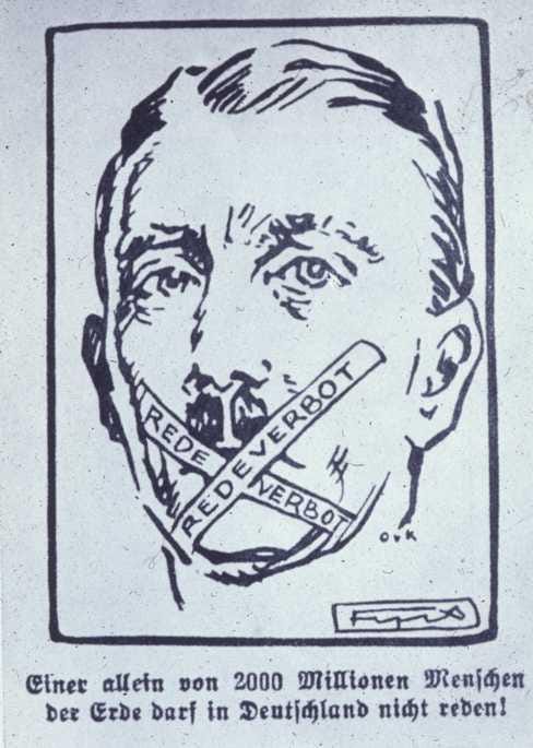 r/PropagandaPosters - 1928 Poster of Hitler with tape on his Mouth Claiming he is Being Censored
