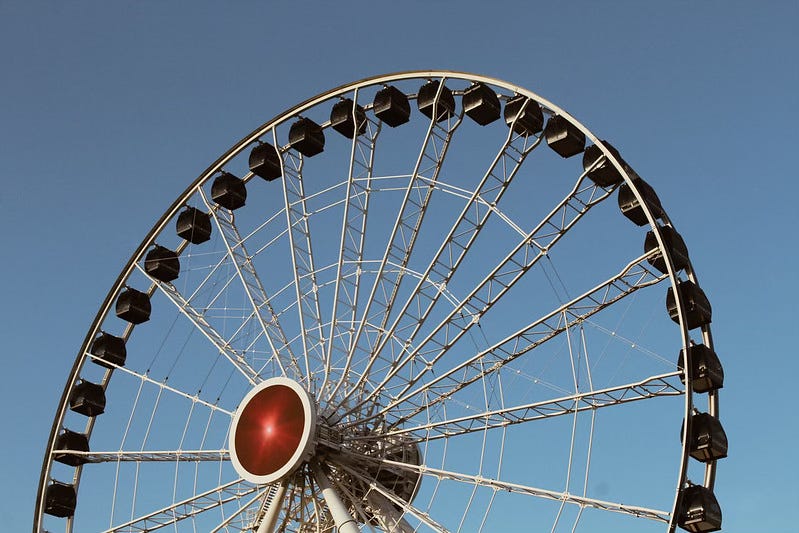 A ferris wheel. A ferris wheel.