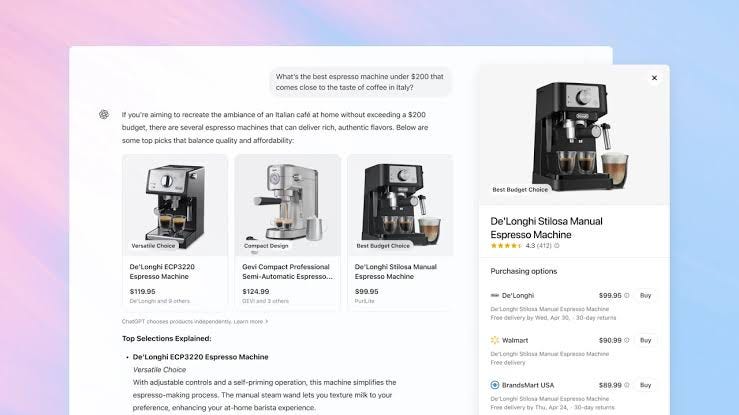 O ChatGPT agora inclui recomendações de produtos como parte de sua experiência de busca. O ChatGPT agora inclui recomendações de produtos como parte de sua experiência de busca.