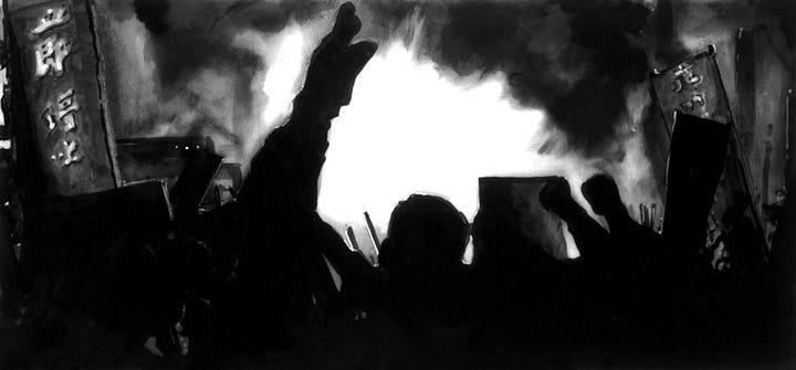 THE JOHNNY PAINTINGS: Robert Longo 1994, Genereux Grunwald Gallery Toronto, Canada A series of paintings and charcoals studies rendered by artist Robert Longo the director of the film adaptation of William Gibson’s short story “Johnny Mnemonic”.Longo who, though an extremely talented painter, musician and artist unfortunately took most of the rap for Sony’s bad re-cut of the film. His original vision never came to full fruition. In twitter conversation with William Gibson he shared with me: “Longo’s original plan was for a $1 million b&w film. That’s one I’d love to have seen.” I’m sure it’s the one we all would’ve liked to have seen. In the meantime enjoy Robert Longo’s art. Some of it rides the waves here on Tumblr and some of it you should see for yourself at his website. http://www.robertlongo.com.