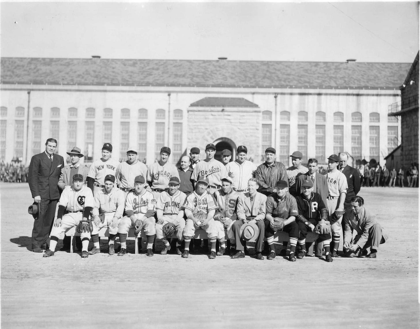 Team photo of the Morebeck All-Stars inside Folsom, likely 1942.