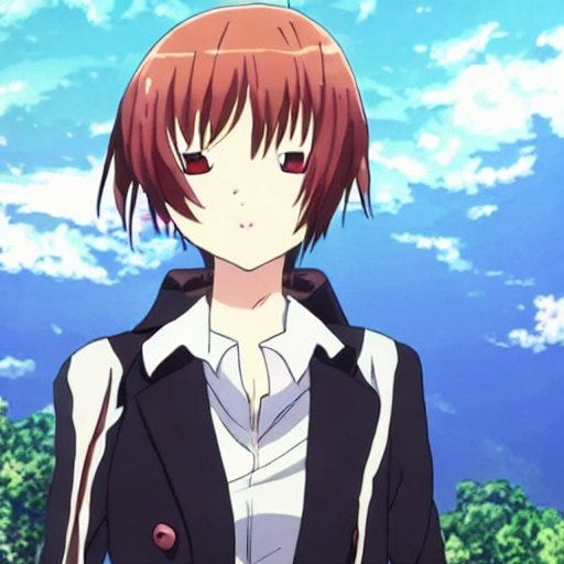 A series of images where Hatori Chise is displayed in confident fighting poses with red spiky hair