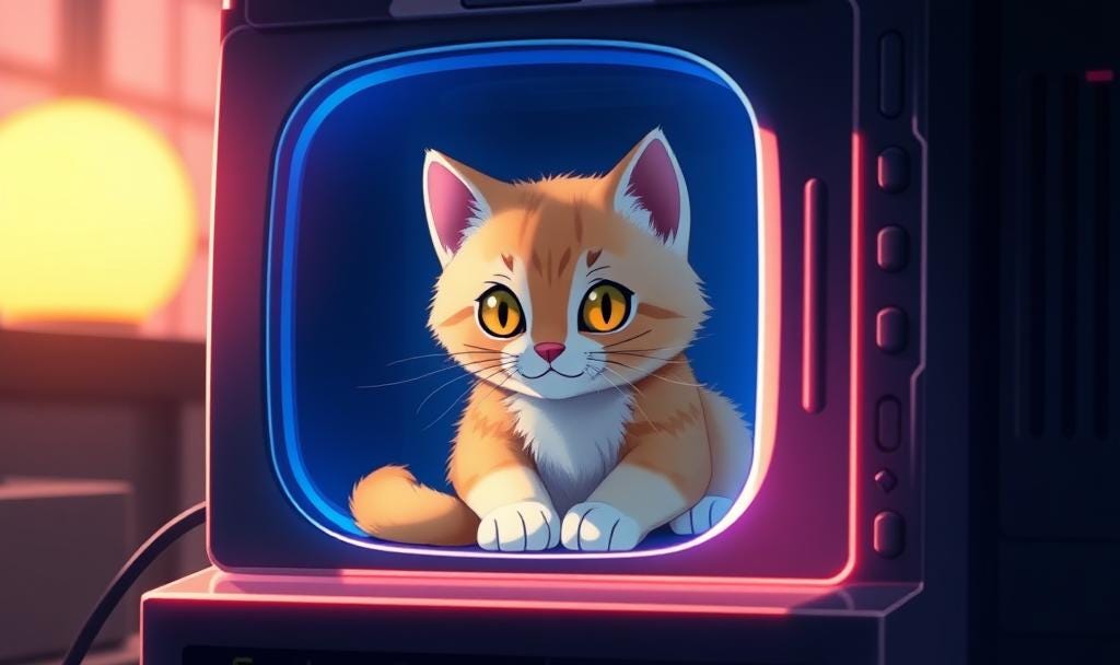 Image of tiny cat inside computer.