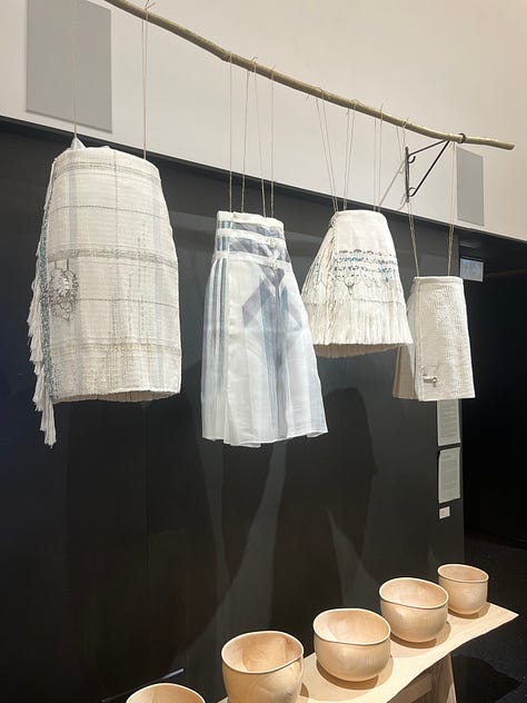 1-3. Dye Weave Pleat series of kilts with jewellery from Kristin Beeler.