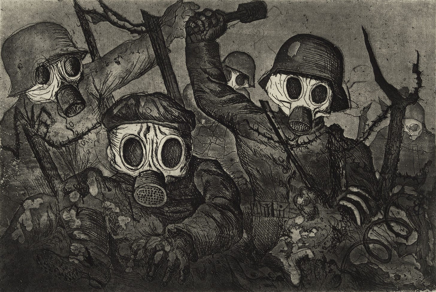 Otto Dix, Sturmtruppe geht unter Gas vor ("Stormtroopers Advance Under a Gas Attack"), 1924 Otto Dix, Sturmtruppe geht unter Gas vor ("Stormtroopers Advance Under a Gas Attack"), 1924